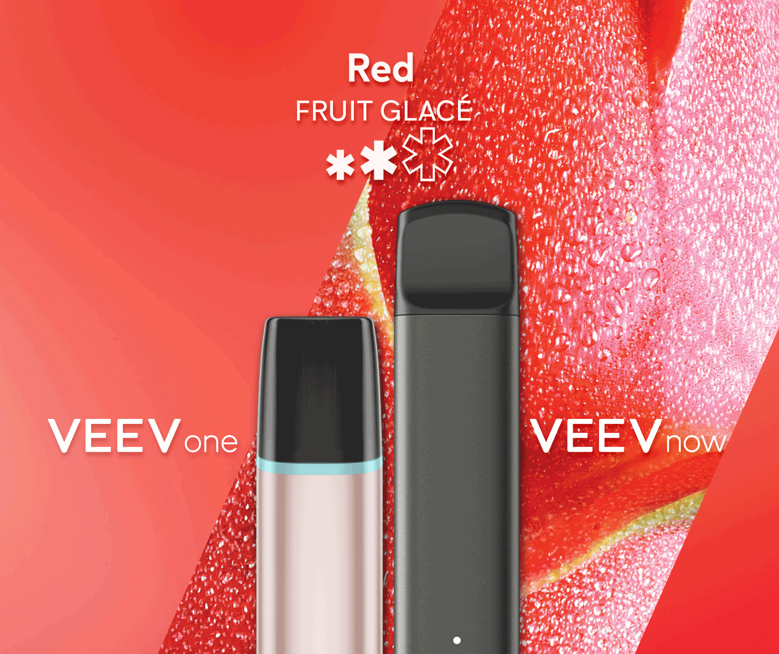 Un appareil à capsule VEEV ONE et un appareil jetable VEEV NOW, tous deux en saveur Red.