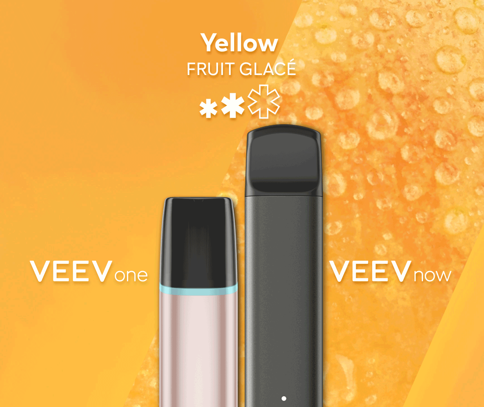 Un appareil à capsule VEEV ONE et un appareil jetable VEEV NOW, tous deux en saveur Yellow.