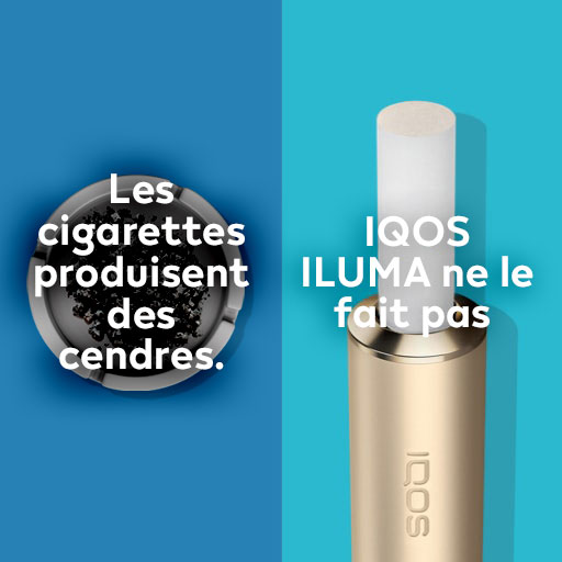 La cendre dans un cendrier comparée à IQOS.