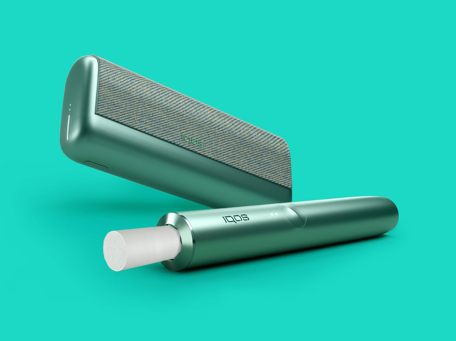 A jade green IQOS ILUMA PRIME device with a TEREA stick inserted.